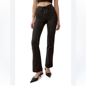 Reformation Len Lace-Up Flare Pants in Black